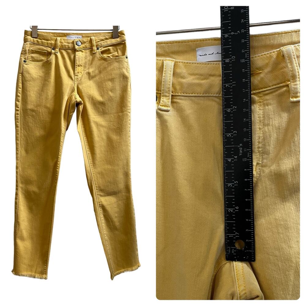 Loft Size 25 Yellow Weather Look Curvy Skinny Raw Hem Crop Jean 26 Inch Inseam - Picture 8 of 12